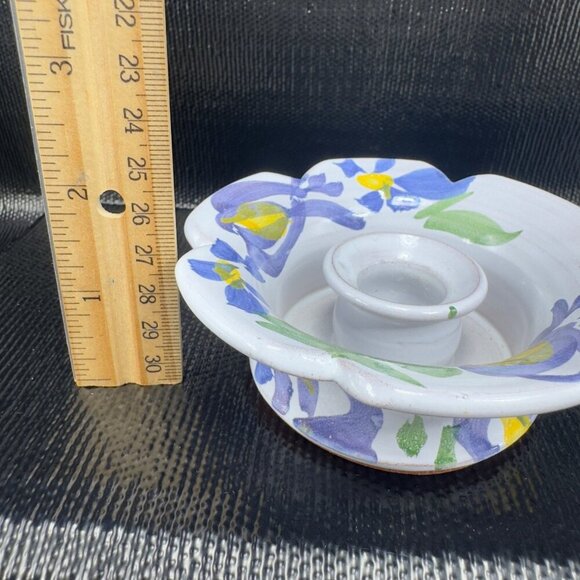 Hand Made Judy G Studio Pottery Candle Stick Holder Floral Pattern RedWare VTG - Picture 3 of 8